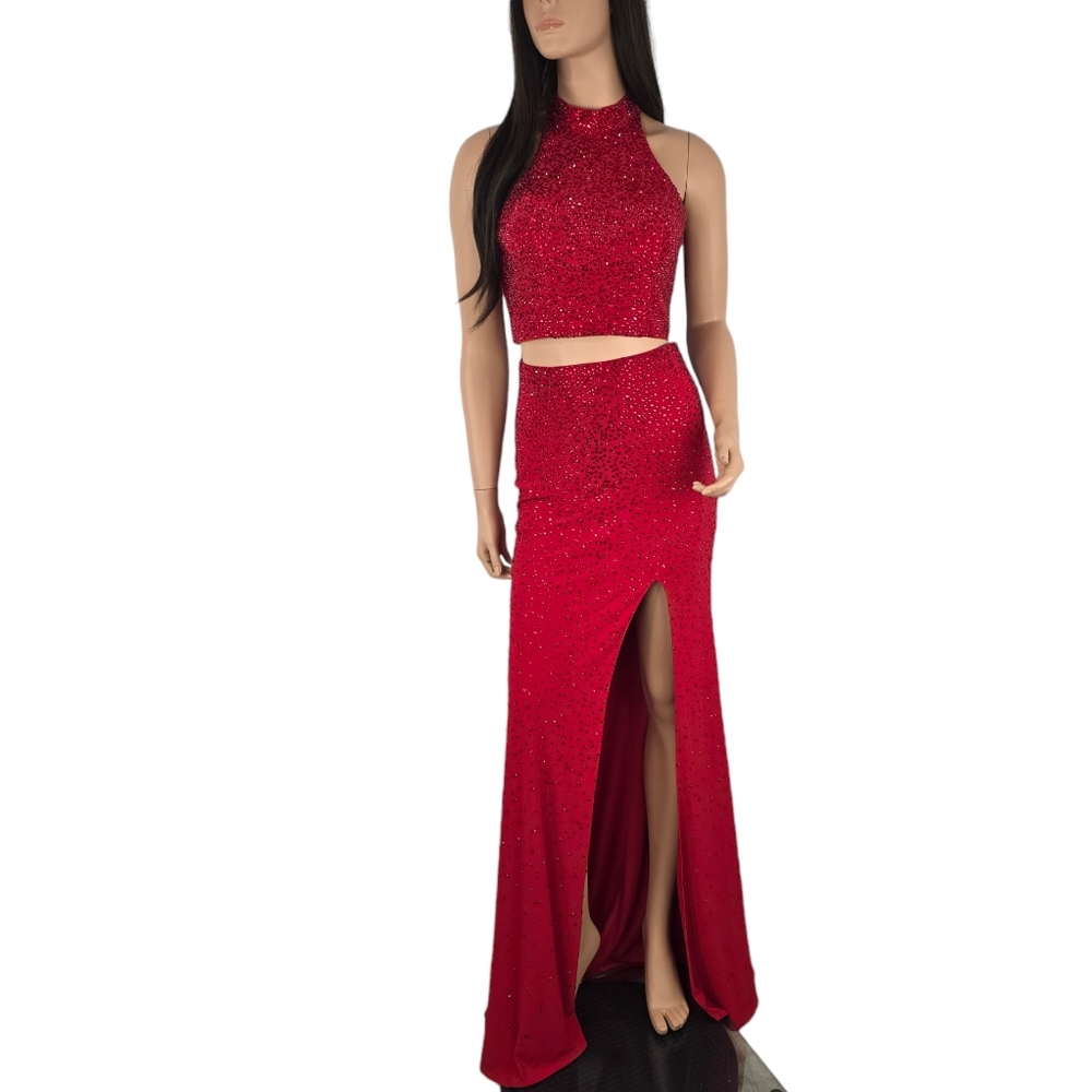 Morilee Madeline Gardner Red Rhinestones Two Piece Prom Dress Size 0
